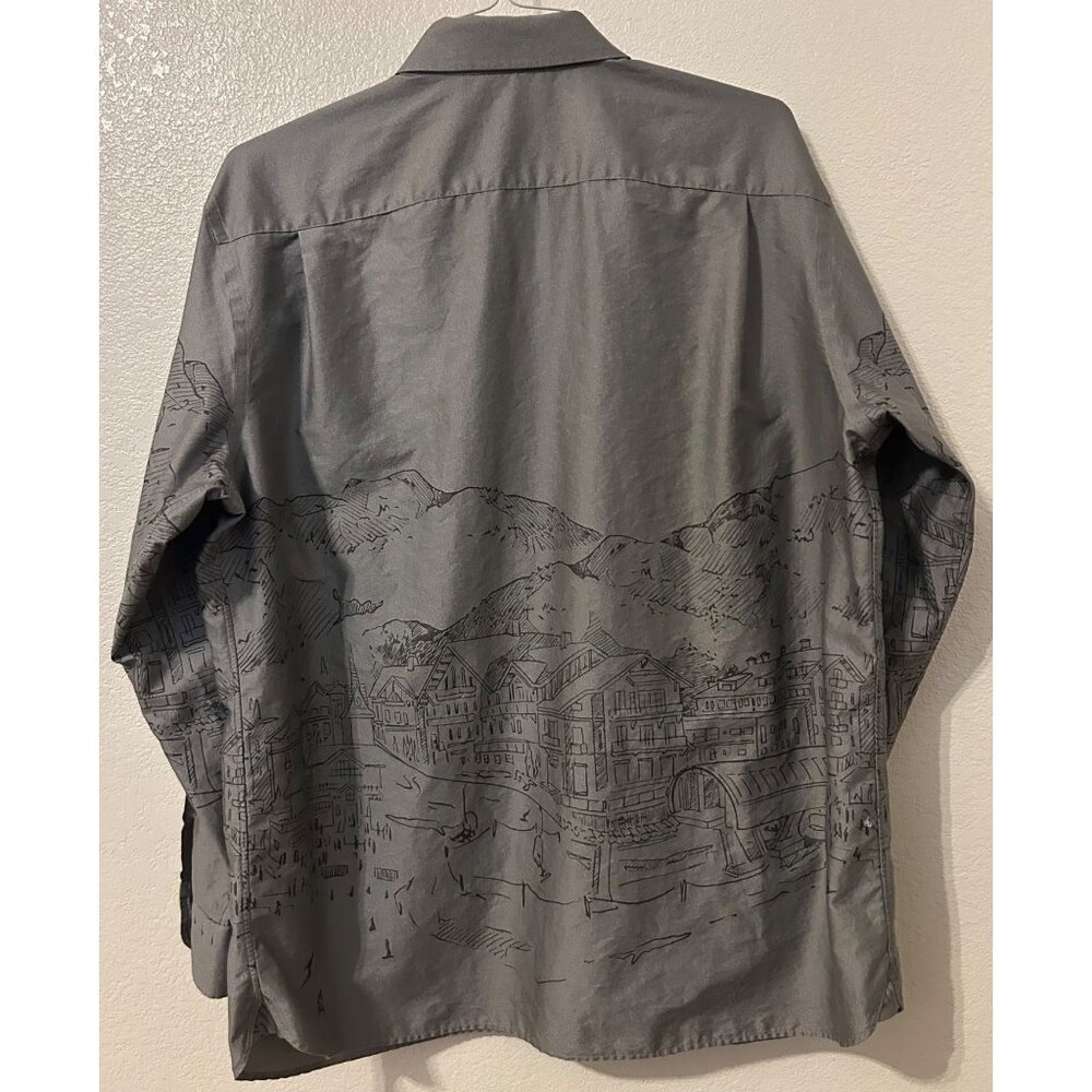 Daniel Cremieux XL Gray Button Up Shirt With Scenic Sketch Design Lightweight - Picture 2 of 7